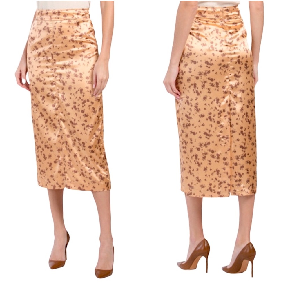 Zara Satin Floral Printed Midi Skirt
